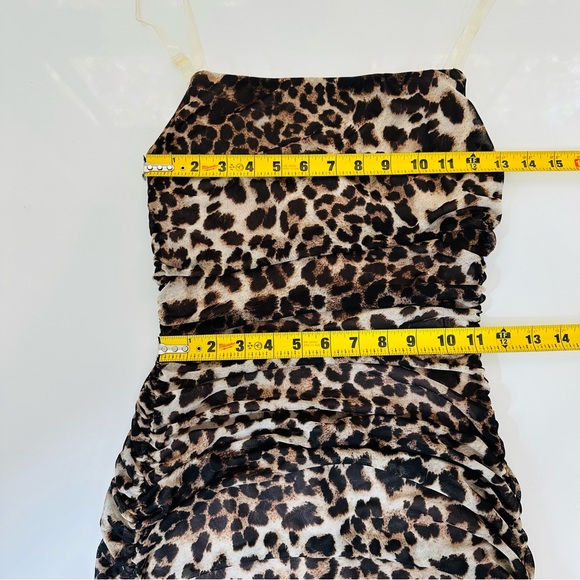 DAY & NIGHT leopard print mini dress clear shoulder straps fabric black tan S - Picture 6 of 9